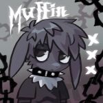 1:1 2026 alternative_fashion anthro biped black_body black_clothing black_eyes black_fur black_shirt black_topwear chain clothed clothing collar digital_media_(artwork) eevee emo fur generation_1_pokemon hi_res long_ears male mammal muffin_(puppypamps) nintendo pokemon pokemon_(species) puppypamps shirt simple_background solo spiked_collar spikes text topwear