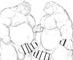  2021 anthro balls belly blush bovid bovine cattle censored erection genitals group handjob hi_res humanoid_genitalia humanoid_hands humanoid_penis kemono kotobuki male male/male mammal monochrome moobs navel nipples overweight overweight_male penile penis sex sketch suid suina sus_(pig) wild_boar 