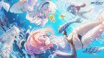  4girls ahoge antenna_hair bikini blowing_bubbles blue_archive blue_bikini blue_halo blue_ribbon blue_sailor_collar breasts bright_pupils cetacean_tail colored_eyelashes commentary_request copyright_logo copyright_name cropped_rash_guard diving_club_(blue_archive) fins fish_tail flat_chest floating_hair gloves gradient_hair green_eyes hair_bobbles hair_bun hair_intakes hair_ornament hair_spread_out halo headphones highleg highleg_bikini highleg_one-piece_swimsuit hooded_shrug kokoro_(blue_archive) kotone_(blue_archive) large_breasts logo long_hair makina_(blue_archive) multicolored_eyes multicolored_hair multicolored_one-piece_swimsuit multiple_girls narrowed_eyes navel no_dickey octopus official_art one-piece_swimsuit open_mouth pink_eyes pink_hair rash_guard ribbon sailor_collar sayuri_(blue_archive) second-party_source short_hair shrug_(clothing) shuri_(84k) stomach swimming swimsuit tail thigh_strap two_side_up underwater upside-down watch white_eyelashes white_hair white_one-piece_swimsuit white_pupils white_shrug wristwatch yellow_eyes 