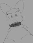  2019 anthro billboi black_eyes bow_tie eyebrows eyelashes female frown grey_background hi_res jewelry koopa koopaling looking_at_viewer looking_down mario_bros monochrome navel necklace nintendo open_mouth scalie simple_background solo traditional_media_(artwork) video_games wendy_o._koopa 