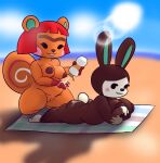  absurd_res animal_crossing anthro beach breasts brown_nipples carmen_(animal_crossing) duo eyebrows female fuzefurry genitals hazel_(animal_crossing) hi_res lagomorph leporid lying mammal nintendo nipples pussy rabbit rodent sciurid seaside tagme tree_squirrel unibrow video_games 