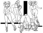  anthro brave_new_world_(style_wager) bubble_gum butt clothing cricetid falling female footwear footwear_only hair hamster hannah_hamtaro inline_skates looking_at_viewer mammal monochrome mostly_nude nipples ponytail rodent simple_background socks socks_only solo spread_legs spreading style_wager 