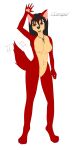  absurd_res anthro black_hair breasts canid canine canis female fur genitals hair hi_res mammal nude painted_claws pussy red_body red_eyes red_fur ring solo tail_motion tailwag wolf 