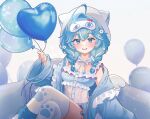  1girl ahoge animal_ear_hood arahashi_tabi artist_request babydoll balloon blue_eyes blue_hair blush bow bowtie braid braided_twintails breasts cardigan commentary_request crossed_legs double-parted_bangs feet_out_of_frame flower frilled_babydoll frilled_cardigan grin hair_flower hair_intakes hair_ornament heart_balloon highres holding holding_balloon hood hood_up hoodie korean_commentary long_hair long_sleeves mask mask_on_head medium_breasts multicolored_hair open_cardigan open_clothes paw_print pink_bow polka_dot print_thighhighs second-party_source see-through_babydoll see-through_clothes simple_background sitting sleep_mask sleepwear smile solo stellive streaked_hair thighhighs virtual_youtuber white_babydoll white_background white_bow white_bowtie white_flower white_hoodie white_streaks white_thighhighs wide_sleeves 