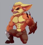  2019 4_fingers angry anthro arm_markings balls_outline big_abs big_bulge big_ears big_eyes big_head big_muscles big_obliques big_triceps blue_eyes blue_pupils boots bottomwear bristol brown_arms brown_body brown_boots brown_bottomwear brown_claws brown_clothing brown_face brown_fingers brown_footwear brown_fur brown_hands brown_markings brown_pants bulge burlywood_belly burlywood_chest burlywood_ears burlywood_eyebrows burlywood_face burlywood_neck burlywood_pseudo_hair cheek_tuft chin_tuft claws clothed clothed_anthro clothed_male clothing colored digital_drawing_(artwork) digital_media_(artwork) ear_tuft facial_tuft fan_character fingers footwear frown full-length_portrait fur genital_outline grey_background half-closed_eyes head_tuft huge_deltoids huge_muscles huge_pecs huge_quads huge_triceps humanoid_hands inner_ear_fluff kneeling league_of_legends leg_markings looking_at_viewer male male_anthro mammal manly markings multicolored_body multicolored_face multicolored_fur muscular muscular_anthro muscular_male narrowed_eyes open_frown open_mouth orange_arms orange_body orange_face orange_fur orange_inner_ear pants penis_outline pink_nose portrait pose pupils riot_games serratus shaded sharp_teeth short_anthro short_male simple_background socks_(marking) solo tan_body tan_fur teeth three-quarter_view topless topless_anthro topless_male tuft two_tone_arms two_tone_face two_tone_inner_ear veiny_arms video_games white_inner_ear yordle 