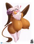  ! 2021 areola avian beak big_breasts blush breasts clothing conditional_dnp female friendship_is_magic gilda_(mlp) gryphon hasbro hi_res huge_breasts legwear mostly_nude my_little_pony mythological_avian mythology nipples simple_background solo sugarlesspaints text thigh_highs url white_background 