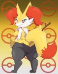  anthro bigdon1992 braixen breasts butt canid canine digital_media_(artwork) female fur hi_res inner_ear_fluff mammal multicolored_body multicolored_fur nintendo pok&eacute;mon pok&eacute;mon_(species) short_stack solo thick_thighs tuft video_games yellow_body 