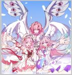  3girls :o ;o aqua_hair beret breasts cen_(cenll) chinese_commentary color_connection commentary_request company_connection cyrene_(demiurge)_(honkai:_star_rail) cyrene_(honkai:_star_rail) dated detached_sleeves diamond-shaped_pupils diamond_(shape) dress elf elysia_(hi_love_elf)_(honkai_impact) elysia_(honkai_impact) feathered_wings hair_color_connection hat honkai:_star_rail honkai_(series) honkai_impact_3rd index_finger_raised inoue_marina interlocked_fingers large_breasts long_hair looking_at_viewer mechanical_wings medium_hair mihoyo multicolored_hair multiple_girls one_eye_closed pink_hair pointy_ears purple_eyes remielle_dan sky smile star_(sky) starry_sky symbol-shaped_pupils thighhighs thighs two-tone_hair very_long_hair voice_actor_connection white_dress white_hair white_thighhighs white_wings wings yanning zenless_zone_zero 