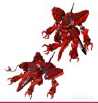  anime_coloring arm_cannon armor armor_skirt beam_cannon cable claws commentary_request dual_arm_cannons emblem extra_arms from_above full_body gundam gyoubu_ippei industrial_pipe joints looking_ahead mecha mecha_focus medussa midair mobile_armor moon_gundam multiple_heads multiple_views neo_zeon no_humans official_art one-eyed one-eyed_mecha pink_eyes red_armor reference_sheet reverse-jointed_legs robot robot_joints science_fiction shoulder_armor simple_background thrusters two-tone_armor vernier_thrusters weapon white_background 
