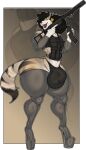  alpha_channel anthro bulge bulletproof_vest canid canine clothing facial_piercing hair hi_res high_heels legwear looking_at_viewer male mammal nolollygagging nose_piercing nose_ring open_mouth piercing platform_footwear platform_heels ponytail reloading solo squish thigh_highs weapon 