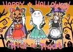  3girls :p ;p apron ascot bare_tree bat_(animal) black_cape black_hairband black_skirt black_vest blonde_hair blush bow braid broom brown_hair buttons cape closed_mouth cross detached_sleeves dress english_text frilled_apron frilled_bow frilled_skirt frills full_body ghost_costume graveyard green_skirt green_vest hair_bow hair_ornament hair_ribbon hair_tubes hairband hakurei_reimu halloween halloween_costume happy_halloween hat hat_bow holding holding_broom inuno_rakugaki jack-o'-lantern katana kirisame_marisa konpaku_youmu long_hair long_sleeves looking_at_viewer multiple_girls nontraditional_miko one_eye_closed open_mouth outline pumpkin pumpkin_hat purple_bow red_bow red_shirt red_skirt ribbon ribbon-trimmed_sleeves ribbon_trim scabbard sheath sheathed sheet_ghost shirt shoes short_sleeves side_braid single_braid skirt skirt_set smile socks standing star_(symbol) sword tombstone tongue tongue_out touhou tree trick_or_treat v vest waist_apron weapon white_apron white_bow white_shirt wide_sleeves witch witch_hat yellow_ascot yellow_eyes 