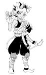  2019 armor black_clothing clothing holding_object horn horned_humanoid humanoid humanoid_pointy_ears male monochrome not_furry open_mouth open_smile rand_(pixiv) smile solo tail_tuft tuft young 