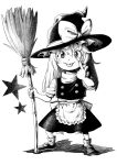  1girl :p akanbe apron back_bow blush bow broom buttons commentary_request eyelid_pull frilled_apron frilled_hat frills full_body greyscale hair_between_eyes hand_up hat hat_bow highres holding holding_broom inuno_rakugaki kirisame_marisa loafers long_hair looking_at_viewer monochrome puffy_short_sleeves puffy_sleeves shadow shirt shoes short_sleeves simple_background skirt skirt_set smile socks solo standing star_(symbol) tongue tongue_out touhou turtleneck v-shaped_eyebrows vest waist_apron white_background witch_hat 