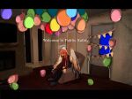  1boy absurdres androgynous angel angel_devil_(chainsaw_man) angel_wings balloon banner black_jacket black_necktie black_suit business_suit chainsaw_man chair english_text feathered_wings formal_clothes glowing glowing_halo halo highres indoors jacket looking_at_viewer necktie on_chair red_eyes red_hair rinshiwasu scenery solo suit suit_jacket traditional_halo weirdcore white_wings window wings 