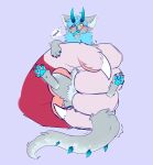  2020 4_fingers 5_fingers 5_toes ambiguous_gender anthro black_nose blue_hair blue_horn blue_pawpads blue_tongue blush claws digital_drawing_(artwork) digital_media_(artwork) dragon duo ember_(cat) feet fingers froste froste_(character) fur furred_dragon green_eyes grey_body grey_fur hair hi_res horn long_tail mammal micro monster multicolored_body multicolored_fur nude open_mouth pawpads paws pink_pawpads red_body red_fur simple_background solo-focus spiked_tail spikes spikes_(anatomy) text toes tongue tongue_out 