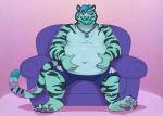  anthro bottomwear clothing feet felid furniture fusion hindpaw jewelry male male/male mammal merging necklace pantherine pawpads paws plantigrade shorts sitting sofa soles the-b3ing tiger 