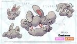  absurdres animal_ears brown_eyes character_name commentary cottonee crying crying_with_eyes_open disclaimer dust english_text fakemon floppy_ears flying_sweatdrops harlequinwaffles highres motion_lines multiple_views no_humans no_mouth original partially_shaded_face pointing_out_the_details pokemon pokemon_(creature) pokemon_focus rabbit_ears rabbit_tail scared surprised tail tears translation_request trembling white_background 