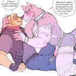  1:1 2021 anthro biker blush bulge canid canine canis clothed clothing crossdressing dialogue digital_drawing_(artwork) digital_media_(artwork) domestic_dog duo ear_piercing ear_ring english_text fingerless_gloves fur gloves handwear hyenaface hypnosis hypnovember male male/male mammal mind_control muscular muscular_male piercing purple_body purple_fur ringed_eyes simple_background speech_bubble text underwear white_background 