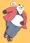  2021 alcohol anthro beer belly beverage black_body black_fur black_nose clothed clothing drunk eyes_closed fur giant_panda hi_res humanoid_hands lying male mammal open_clothing open_shirt open_topwear overweight overweight_male panda_panpan_86 shirt simple_background solo substance_intoxication topwear ursid white_body white_fur 