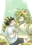  abs anthro blush braided_hair brown_hair chubby_protagonist_(tas) claws duo felid fur green_eyes hair hi_res human kusarikakemono lifewonders long_hair magan male male/male mammal muscular muscular_anthro muscular_male nipples pantherine pecs protagonist_(tas) slightly_chubby tiger tokyo_afterschool_summoners video_games yellow_body yellow_fur 