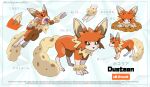  absurdres attack brown_eyes character_name claws closed_mouth commentary digging disclaimer dust english_text fakemon harlequinwaffles highres jumping multiple_views no_humans open_mouth orange_fur original pointing_out_the_details pokemon pokemon_(creature) pokemon_focus tail translation_request twitter_username two-tone_fur white_background white_fur 