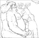  2021 anthro anthro_on_feral anus balls belly bestiality butt capreoline cervid duo erection feral fish-men_(one_piece) genitals jinbe male male/male mammal marine monochrome moobs nipples one_piece overweight overweight_male peixealcoolatra penis reindeer sketch tony_tony_chopper 