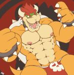  abs absurd_res anthro areola biped bowser bracelet bulge claws clothed clothing collar eddy_dusty eyebrows finger_claws hair hi_res horn jewelry koopa male mario_bros muscular muscular_anthro muscular_male nintendo nipples open_mouth pecs pink_nipples red_clothing red_eyes red_hair red_underwear scalie shell solo spiked_bracelet spiked_collar spiked_shell spikes spikes_(anatomy) teeth topless underwear video_games 