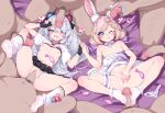  2girls 6+boys absurdres animal_ear_headphones animal_ears blonde_hair blue_eyes blush breasts cat_ear_headphones cat_ears censored chinese_commentary clothes_lift commentary_request condom cum cum_in_pussy cum_on_body cum_overflow cumdrip_from_penis erection facial fake_animal_ears frilled_socks frills from_above gangbang group_sex hair_bun headphones heart hetero highres holding_hands houou_project japanese_clothes kimono large_variant_set legjob lila_(houou_project) long_hair looking_at_crotch male_pubic_hair mosaic_censoring multicolored_hair multiple_boys multiple_girls naughty_face nipples no_shoes orgy parted_bangs penis penis_on_head pubic_hair pussy_juice pussy_juice_drip rabbit_ears second-party_source shirt_lift sidelocks small_breasts socks soles spread_legs spread_pussy spreading_own_pussy streaked_hair surrounded_by_penises symbol-shaped_pupils textless_version toes used_condom vaginal variant_set very_long_hair virtual_youtuber white_hair white_socks ycyc yukata 