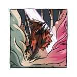  animal_focus bare_tree border closed_mouth commentary dust energy_beam english_commentary franxurio full_body galarian_zapdos highres no_humans outdoors pokemon pokemon_(creature) pokemon_focus procreate_(medium) signature solo tree v-shaped_eyes white_border 