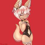  1:1 absurd_res bow_tie clothed clothing female flat_chested fluffy fluffy_tail glistening glistening_hair hair hi_res leotard made_in_abyss nanachi navel open_mouth portrait red_background romancruzzz simple_background solo three-quarter_portrait translucent translucent_hair yellow_eyes 