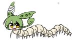  animalization bug centipede full_body green_hair looking_at_viewer no_humans open_mouth pea_pod reshifreak simple_background smile solo voiceroid voicevox white_background yellow_eyes zundamon 