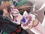  1boy 1girl 2000s_(style) blush breasts brown_hair censored cleavage closed_eyes cum cum_in_mouth cum_on_body facial fellatio game_asset headphones hetero kneeling long_hair magical_girl mahou_senshi_(series) mahou_senshi_symphonic_knights medium_breasts mosaic_censoring night non-web_source official_art oral outdoors penis saitou_natsuki self-datamine skirt solo_focus symphonic_lily thighhighs variant_set visual_novel_cg yurise_ririna zettai_ryouiki 