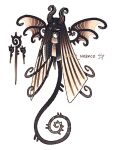  3:4 ambiguous_gender anthro arianeanco asian_clothing black_body black_fur claws clothing demon east_asian_clothing fur korean_clothing long_ears long_tail mammal melee_weapon mimiff onoi solo sword symbol weapon wings 