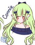  2021 accessory clothing connie_(rosse_chan) female gardevoir green_hair hair hair_accessory hair_bow hair_ribbon humanoid long_hair nintendo not_furry orange_eyes pok&eacute;mon pok&eacute;mon_(species) ribbons rosse_chan signature simple_background solo video_games white_background 