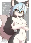  2021 ? acky05 anthro blue_eyes blue_hair blush breasts canid canine canis crossed_arms domestic_dog featureless_breasts featureless_crotch female fur grey_body grey_fur grey_hair hair heterochromia hi_res husky inner_ear_fluff japanese_text kemono looking_at_viewer mammal multicolored_body multicolored_fur multicolored_hair nordic_sled_dog nude open_mouth portrait siberian_husky signature solo spitz text three-quarter_portrait translation_check translation_request tuft two_tone_body two_tone_fur two_tone_tail white_body white_fur yellow_eyes 