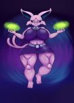  2021 5_fingers 5_toes absurd_res anthro big_breasts breasts clothing costume dc_comics eeveelution espeon feet female fingers floating fur hi_res looking_at_viewer magic muscular_legs nebssik nintendo pink_body pink_fur pok&eacute;mon pok&eacute;mon_(species) purple_clothing purple_eyes smile solo solo_focus starfire_(teen_titans) teen_titans toes video_games wide_hips 