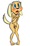  2019 3_toes aliceliddellveteran anthro barefoot blush brandy_and_mr._whiskers brandy_harrington breasts canid canine canis collar covering covering_breasts covering_crotch disney domestic_dog embarrassed feet female hi_res mammal nude solo toes 