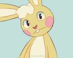  5:4 anguisavis animated anthro belly cuddles_(htf) eyes_closed fluffy fur happy_tree_friends lagomorph laugh leporid male mammal open-mouth_smile open_mouth rabbit red_nose short_playtime smile solo toony white_belly yellow_body yellow_fur 