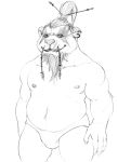  2018 anthro arm_tuft beard belly belly_tuft big_belly big_muscles big_pecs big_shoulders blizzard_entertainment bristol bulge cheek_tuft chin_tuft closed_smile clothed clothed_anthro clothed_male clothing digital_media_(artwork) ear_piercing ear_ring ear_tuft elbow_tufts facial_hair facial_markings facial_tuft fan_character front_view happy head_markings head_tuft huge_biceps huge_deltoids huge_muscles huge_quads looking_at_viewer male male_anthro mammal markings monochrome mouth_scar muscular muscular_anthro muscular_male navel nipples obese obese_anthro obese_male overweight overweight_anthro overweight_male pandaren pecs piercing portrait pseudo_hair simple_background sketch smile smiling_at_viewer solo thick_neck three-quarter_portrait topless topless_anthro topless_male tuft ursid video_games warcraft white_background 