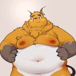  1:1 2021 absurd_res anthro barely_visible_genitalia barely_visible_penis belly genitals hi_res humanoid_hands male moobs navel nintendo nipples obese obese_male orange_body overweight overweight_male penis pok&eacute;mon pok&eacute;mon_(species) qqmelon888 raichu simple_background solo video_games white_body 