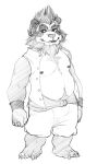 2018 4_toes 5_fingers anthro barefoot beard belly belt big_belly big_triceps blizzard_entertainment body_hair bottomwear bristol cheek_tuft chest_hair chin_tuft chubby_anthro chubby_male claws closed_smile clothed clothed_anthro clothed_male clothing digital_media_(artwork) ear_tuft eyebrows facial_hair facial_markings facial_tuft fan_character feet fingers fist front_view full-length_portrait greyscale happy head_markings head_tuft hi_res huge_biceps huge_calves huge_deltoids humanoid_feet humanoid_hands looking_away male male_anthro mammal markings monochrome muscular muscular_anthro muscular_male navel nipples open_clothing open_topwear open_vest pandaren pants pecs plantigrade portrait pseudo_hair pubes simple_background sketch solo standing three-quarter_view toes topwear tuft ursid vest video_games warcraft white_background 