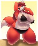  alpha_channel anthro belly big_breasts bikini breasts canid canine clothing curvy_figure dessert female food fox hi_res huge_breasts huge_thighs ice_cream kneeling mammal mushroomsxiv overweight sand solo swimwear thick_thighs valerie_(lordstormcaller) voluptuous 