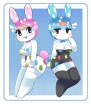  absurd_res animal_crossing anthro blonde_hair blush breasts chrissy_(animal_crossing) cleavage clothed clothing duo female francine_(animal_crossing) fur hair hi_res lagomorph leporid mammal nintendo onigiri_punch rabbit sibling sister sisters video_games white_body white_fur 