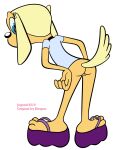  2019 3_toes alpha_channel anthro blue_clothing blue_shirt blue_topwear bottomless brandy_and_mr._whiskers brandy_harrington butt canid canine canis clothed clothing collar disney domestic_dog feet female footwear genitals hi_res jugend kirapac looking_back mammal platform_footwear platform_sandals pussy sandals shirt solo toes topwear 