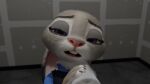  16:9 3d_(artwork) anthro asphyxiation bananastheleech choking clothing cowering digital_media_(artwork) disembodied_hand disney female forced ghost_hands hi_res judy_hopps lagomorph leporid mammal rabbit shocked solo uniform widescreen zootopia 