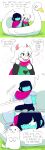  absurd_res ambiguous_gender annoying_dog_(undertale) anthro blush blush_stickers bodily_fluids bovid caprine clothed clothing comic deltarune duo english_text goat hair_over_eyes hi_res holding_head horn human humor kris_(deltarune) male mammal ralsei scarf swan_boat sweat text undertale_(series) video_games young zubi-arts 