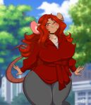  2021 anthro big_breasts blush breasts clothing female hair hi_res huge_breasts mammal mastergodai mouse murid murine rodent smile solo 
