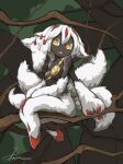  anthro black_body breasts casual_nudity claws dark_body dark_skin faputa female fur hair hi_res humanoid made_in_abyss mostly_nude multi_arm multi_limb narehate open_mouth plant solo tree white_body white_fur white_hair xionkemono yellow_eyes young 