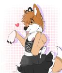  &lt;3 anthro bottomwear canid canine canis clothed clothing digital_media_(artwork) dress fur girly hi_res maid_uniform male mammal pawpads paws samuelwolfo simple_back simple_background skirt smile solo tongue tongue_out uniform wolf 