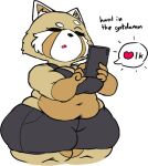  &lt;3 2021 aggressive_retsuko ailurid anthro belly belly_overhang big_breasts breasts chubby_female clothed clothing confusion dorkass english_text fat_rolls female fur holding_object holding_phone huge_hips huge_thighs love_handles mammal mature_anthro mature_female navel overweight overweight_anthro overweight_female phone pudgy_belly red_panda retsuko&#039;s_mother sanrio short_stack simple_background solo tan_body tan_fur text thick_thighs white_background white_body white_fur wide_hips 